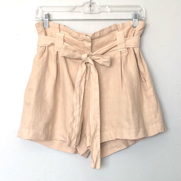 L´AGENCE Hillary Linen Self-Tie Paperbag Shorts in...